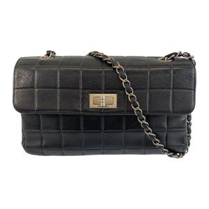 CHANEL Vintage Chocolate Bar Black Lambskin Shoulder Bag with Silver Hardware, C